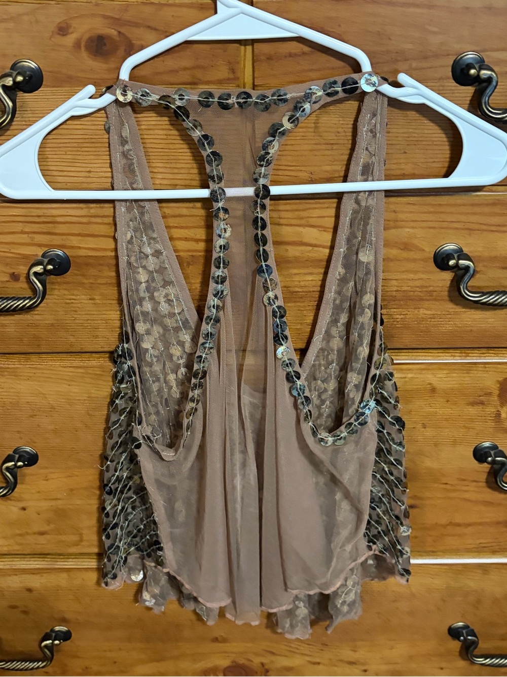 Free People Sequined Mesh Racerback Tank - Nude/Taupe - Picture 2 of 3